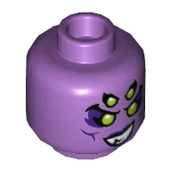 Minifig Head Spindrax, Four Lime Eyes, Dark Purple Cheek Lines, Grin Showing Teeth / Open Mouth Print