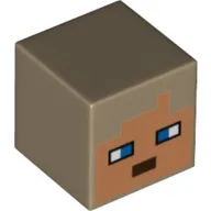 Minifig Head Special, Cube with Pixelated Medium Nougat Face, Blue Eyes Print