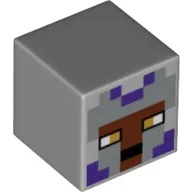 Minifig Head Special, Cube with Pixelated Reddish Reddish Brown Face, Dark Purple and Silver Knights Helmet, Gold Eyes Print