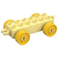 Duplo Car Base 2 x 6 with Fake Bolts, Open Hitch End and Yellow Wheels