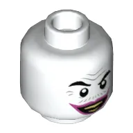 Minifig Head Joker, Gray Wrinkles and Moustache, Dark Pink Lips, Wide Grin / Sad Print