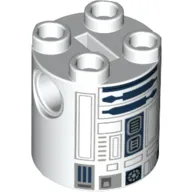 Brick Round 2 x 2 x 2 Robot Body, Axle Holder '+' Orientation with Blue and Gray Astromech Droid Print (R2-D2)