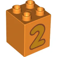 Duplo Brick 2 x 2 x 2 with Yellow '2' Print