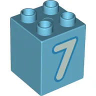 Duplo Brick 2 x 2 x 2 with Light Aqua '7' Print