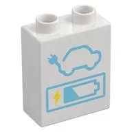 Duplo Brick 1 x 2 x 2 with Bottom Tube with Car, Plug, and Battery Level Print