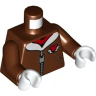 Torso Coat with Zipper, White Fur, Red Mickey Mouse Logo with Wings Print, Reddish Brown Arms, White Hands