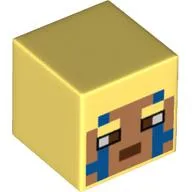 Minifig Head Special, Cube with Pixelated Nougat Face, Blue Markings Print