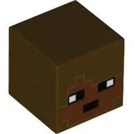 Minifig Head Special, Cube with Pixelated Reddish Brown Face, Black Eyes Print