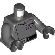 Torso Crew Uniform, Black Belt with Silver Buckle, Red and Blue Insignia Badge, Dark Bluish Gray Arms, Black Hands