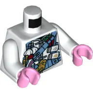 Torso Tunic, Bright Light Blue Utility Harness with Chili Peppers, Garlic, Salt Shakers, and Gold Pig Buckle Print, White Arms, Bright Pink Hands