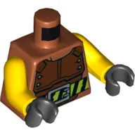 Torso Vest, Reddish Brown Body Armor, Belt with Hazard Stripes Print, Yellow Arms, Black Hands