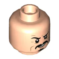 Minifig Head Whiplash, Black Moustache and Goatee, Wrinkles, Angry / Mean Smile Print