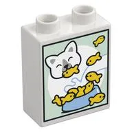 Duplo Brick 1 x 2 x 2 with Bottom Tube, Cat Eating Fish print