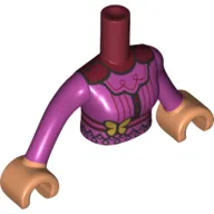 Minidoll Torso Woman with Magenta Dress, Dark Red Neck, Dark Blue Trim, Yellow Butterfly Print, Medium Nougat Arms with Hands