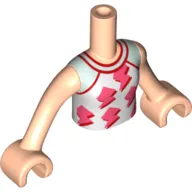 Minidoll Torso Girl, White Shirt, Red/Coral Decorations print with Light Nougat Hands