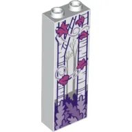 Brick 1 x 2 x 5 with Hollow Studs with Birch Tree Trunks, and Magenta Leaves Print