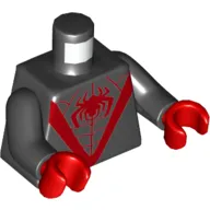 Torso Bodysuit, Red Webbing, Thick 'V' and Spider Print, Black Arms, Red Hands