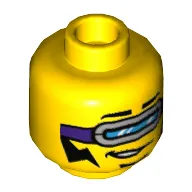 Minifig Head, Silver and Dark Purple Visor, Black Lightning Bolt Sideburns, Smirk Print