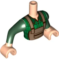Minidoll Torso Man with Dark Green Shirt, Dark Tan Overall print, Light Nougat Hands