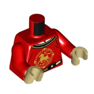 Torso Tunic, Black and Gold Trim, Gold Horse Symbol print, Red Arms, Tan Hands