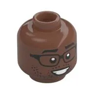 Minifig Head, Black Glasses, Stubbled Beard, Big Smile/Small Smile print