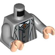 Torso Jacket, Dark Bluish Gray Pinstripes, Open over Dark Bluish Gray Vest, White Shirt, Dark Orange Tie print, Light Bluish Gray Arms, Light Nougat Hands