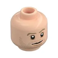 Minifig Head Brian O'Conner, Dark Tan Eyebrows and Stubble Print