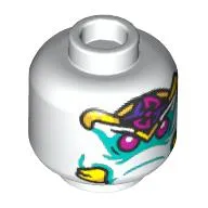 Minifig Head Yellow Tusk Elephant, Dark Turquoise Markings, Yellow, Dark Purple, and Dark Pink Headband, Magenta Eyes print