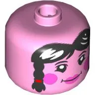 BigFig Head Black Long Hair, Pigtails with Red Bands, Dark Pink Cheeks, Lips print