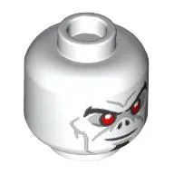 Minifig Head Morbius, Pointy Eyebrows, Red Eyes, Dark Bluish Gray Cheek Lines, Bat Nose, Closed Mouth Smile / Angry with Open Mouth and Fangs Print