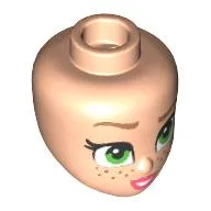 Minidoll Head with Dark Tan Eyebrows, Bright Green Eyes, Freckles, Coral Lips print
