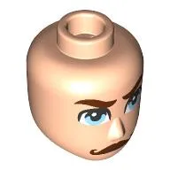 Minidoll Head Male Reddish Brown Eyebrows, Curled Moustache, Bright Light Blue Eyes