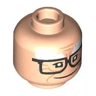 Minifig Head Carl Fredricksen, Thick White Eyebrows, Wrinkles, Black Glasses, Smile/Frown print