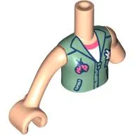 Minidoll Torso with Left Limb Reduction with Sand Green Shirt, Flower, Ladybug, White Shirt, Coral Trim print, Light Nougat Arms and Hand