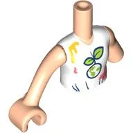 Minidoll Torso with Left Limb Reduction with White Shirt, Lime Globe, Leaves, Bright Light Orange/Coral Paint Spots print, Light Nougat Arm and Hand