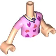 Minidoll Torso Girl with Bright Pink Shirt, Coral/Dark Pink Hearts, Coral Musical Note print, Light Nougat Arms and Hands