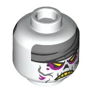 Minifig Head Nightmare King, Dark Bluish Gray Bandages (Head Wrap), Yellow Eyes, Magenta Eyeshadow, Dark Bluish Gray Lines, Yellow Teeth, Angry / Wrapped Face Print