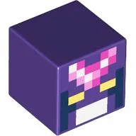 Minifig Head Special, Cube, Pixelated Face with Dark Blue, Dark Pink, Bright Pink, and White Squares, Yellow Eyes Print