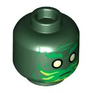 Minifig Head Spirit Green/Lime Eyebrows, Markings / Black Face print
