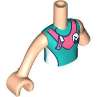 Minidoll Torso with Left Limb Reduction with Dark Turquoise Swimming Suit, Coral Zipper print, Light Nougat Arms and Hand