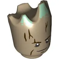 Minifig Head Special, Teen Groot with Sand Green Tips, Serious Grin Print