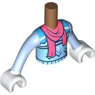 Minidoll Torso Boy with Bright Light Blue Winter Sweater with Dark Azure Details, Coral Scarf, White Arms and Hands
