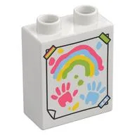 Duplo Brick 1 x 2 x 2 with Drawing of Rainbow, Handprints print