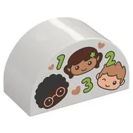 Duplo Brick 2 x 4 x 2 Curved Top, 3 Childrens Heads and '1, 2, 3' Print
