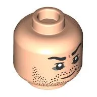Minifig Head Scabior, Eyebrows, Stubbled Beard, Complacent Smirk / Scared print