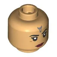 Minifig Head Morgan Elsbeth, Black Eyebrows, Dark Red Lips, Silver Jewelry, Stern / Angry, Open Mouth