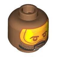 Minifig Head Captain Porter, Black Beard, Moustache, Stubbles, Raised Eyebrow / Bright Light Orange Visor