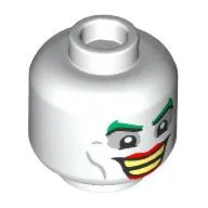 Minifig Head Joker, Green Eyelashes, Light Bluish Grey Eyeshadow, Red Lips, Bright Light Yellow Teeth Grin