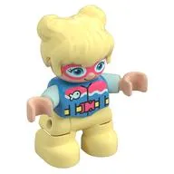 Duplo Figure Child with Two Buns on Top and Long Bangs Bright Light Yellow, Bright Light Yellow Legs, Wetsuit and Goggles Print