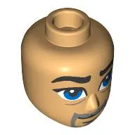 Minidoll Head Male, Thick Black Eyebrows, Blue Eyes, Dark Bluish Grey Beard